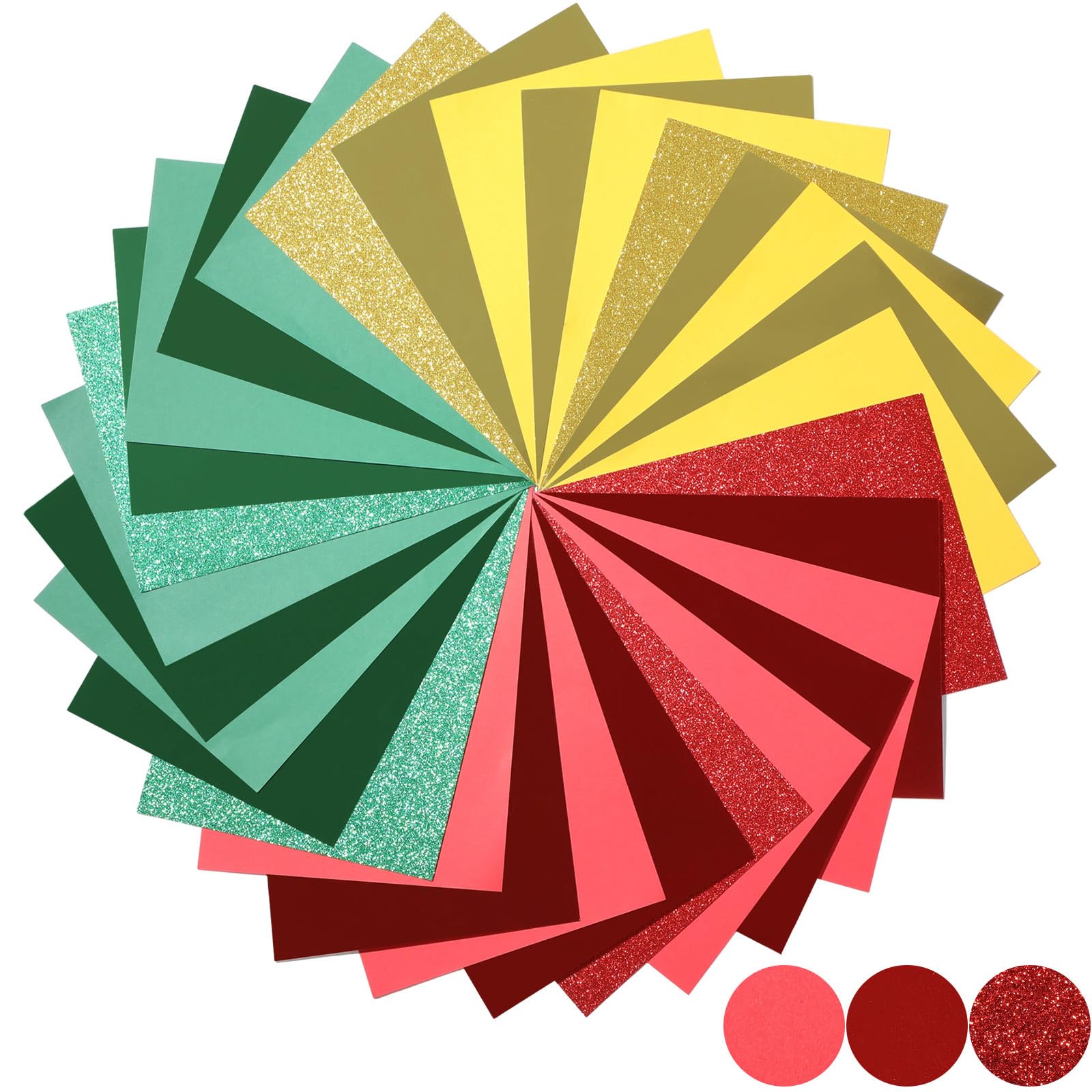 Gersoniel 36 Pcs Glitter Cardstock Paper A4, 8.3 x 11.7, Red Green Gold