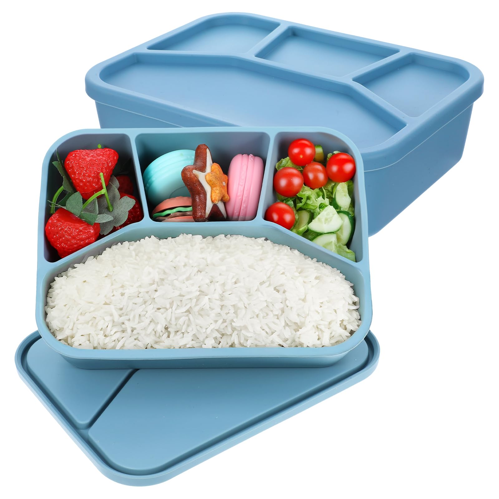 Photo 1 of **NO BOX**2 Pack Silicone Bento Boxes, 4 Compartment LeakProof Lunch Container, 42 OZ Unbreakable Meal Prep Food Storage Container, Food-Grade Divided Lunch Box for Adult Kid, BPA Free, Oven Dishwasher Safe