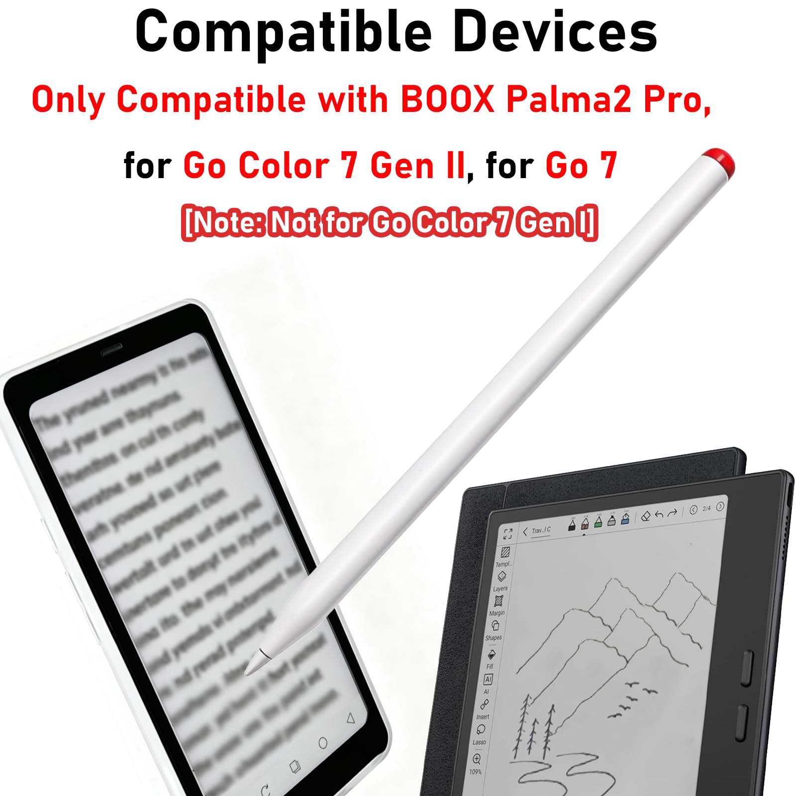 Stylet actif uniquement compatible avec BOOX Palma 2 Pro, Go Color 7 Gen II, Go 7, [Ne convient pas pour Go Color 7 Gen I]