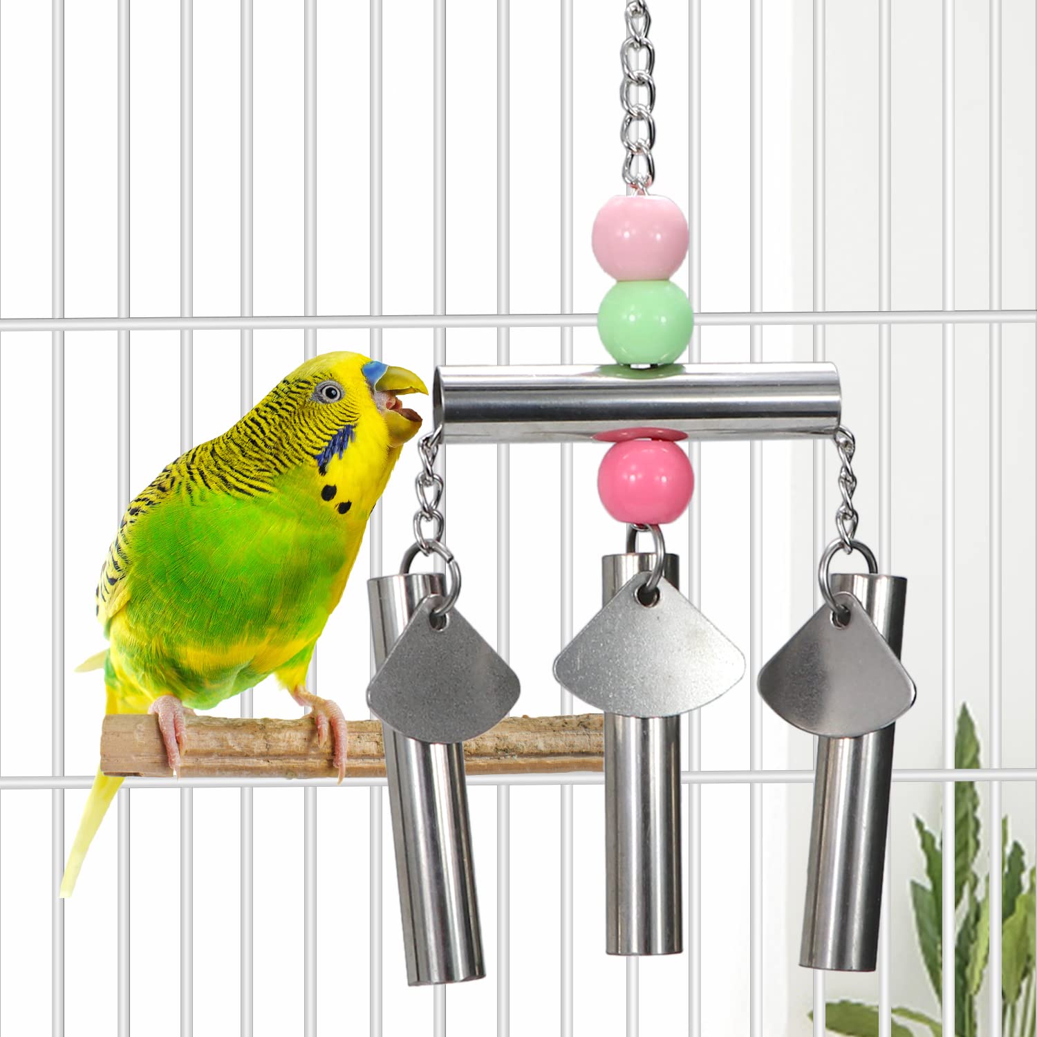 Litewoo Bird Stainless Steel Bell Toys, Safe and Stable Hanging Spoons Pipe Chew Bite Toy（B） - image 4