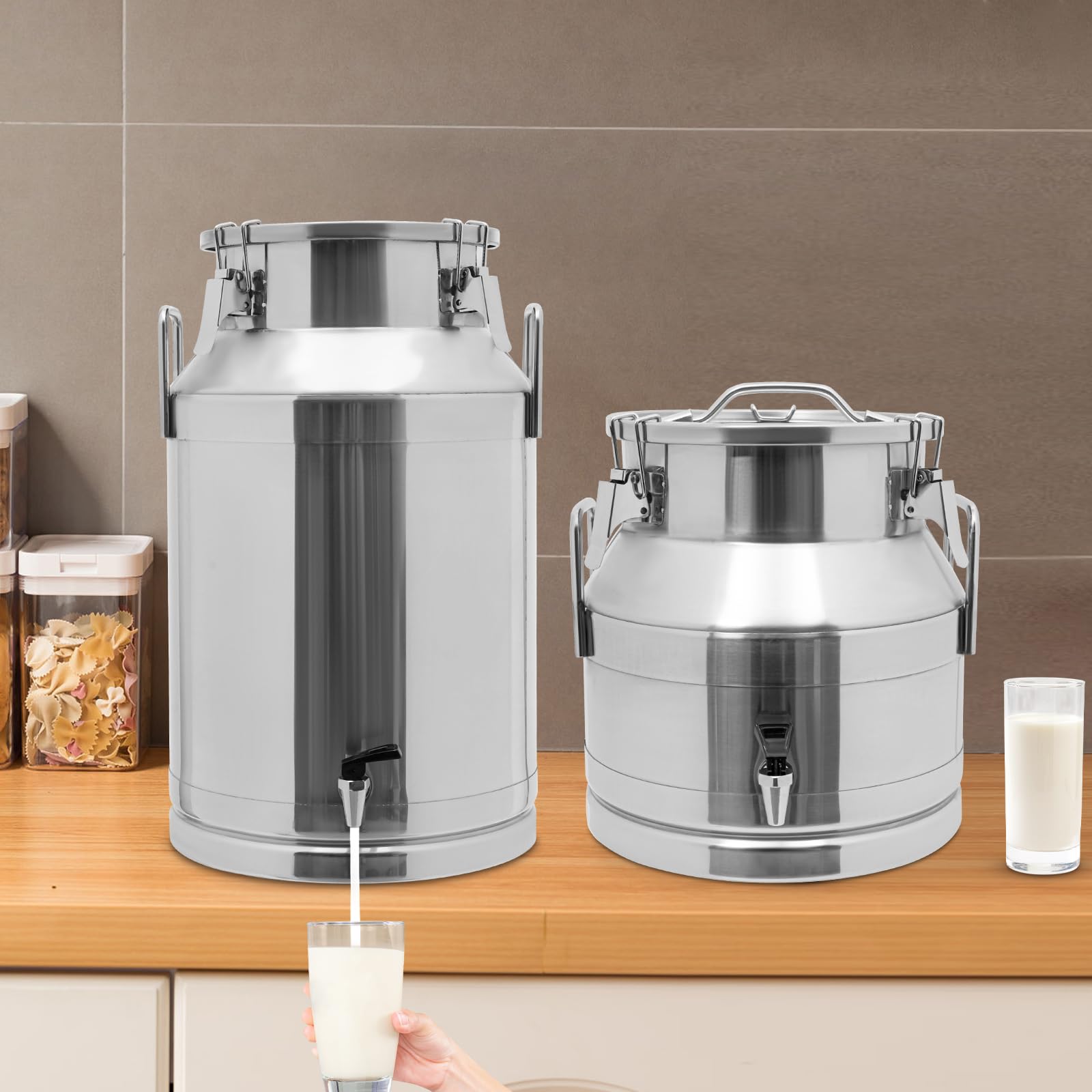 12-60L Stainless Steel Milk Can with Spigot, Water Beverage Drink Dispenser Milk Pail Bucket for Milk Wine Oil (40L)