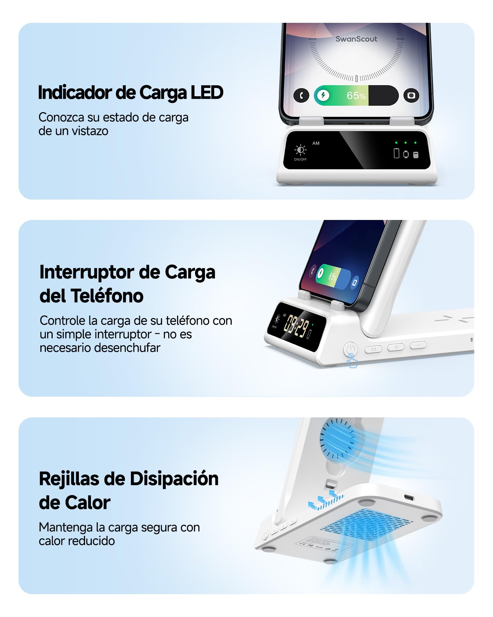 Cargador Inalámbrico para Samsung S26 Ultra, 3 in 1 Estación de Carga para Samsung S26/S25/S24/S23, Base de Carga para Galaxy Watch 8/8 Classic/Ultra/7, Galaxy Buds 4 Pro, SwanScout 703S (No Adapter)