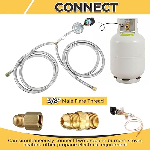 Miniatura 4 de Regulador de propano de baja presión de 5 pies, manguera trenzada doble para electrodomésticos de gas de cocina, parrilla de gas LPG, calentador,