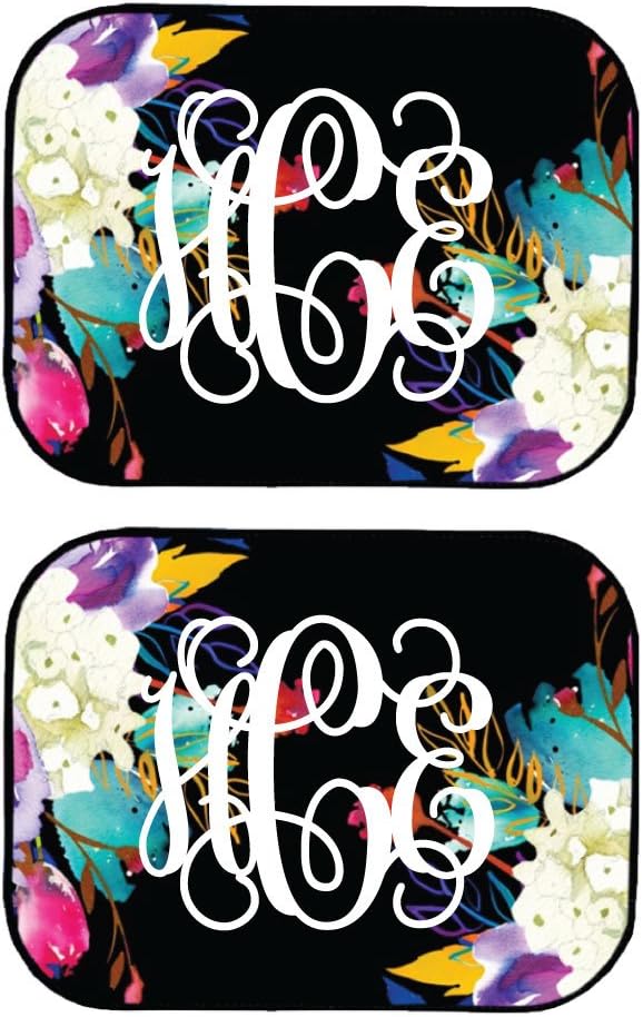 Black Neon Floral Car Mats and License Plate (Set of 2 Back)