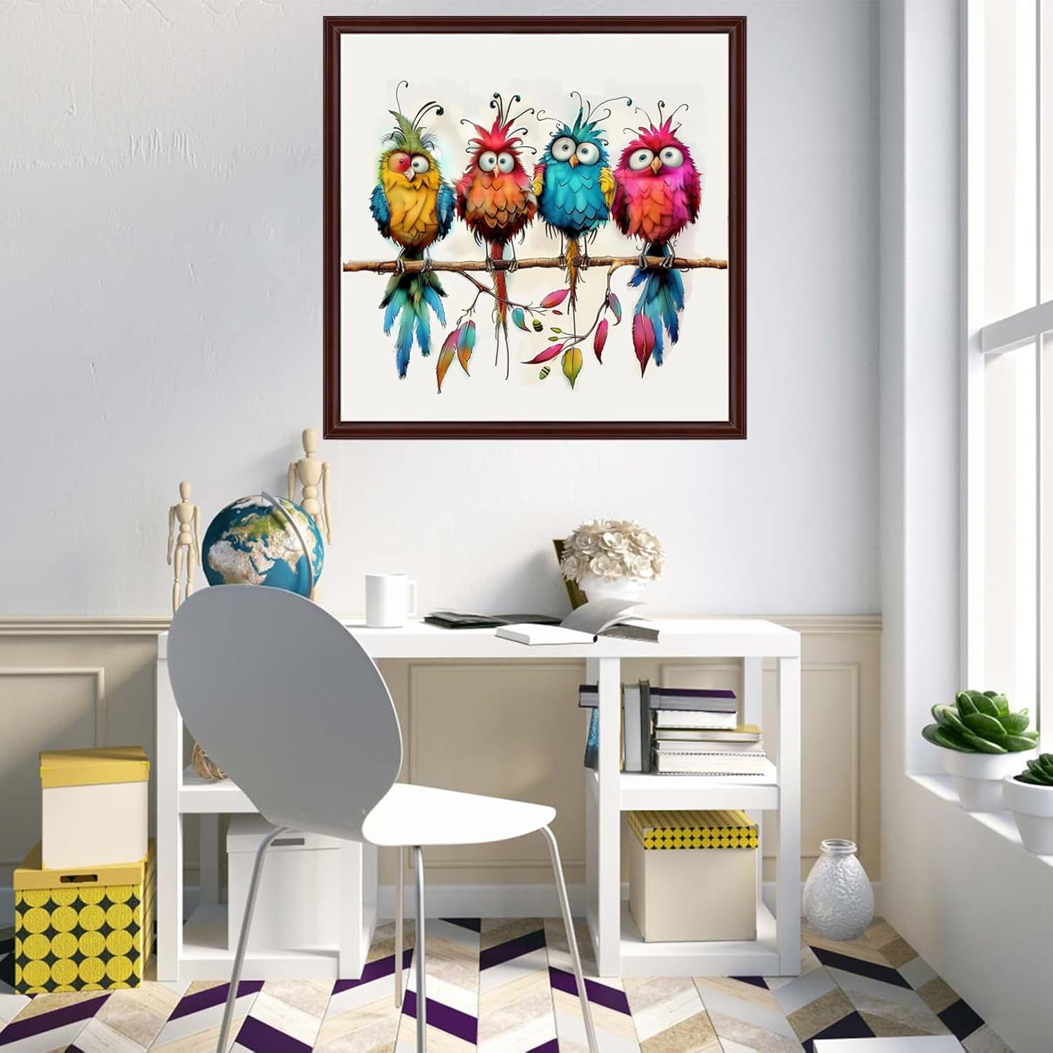 Dimxvean Counted Cross Stitch Kits for Adults,11CT Unprinted Cross-Stitch Pattern Embroidery Kit Cross Stitching Kit Supplies Needleworks Set-Four Colorful Birds 18x18 inch