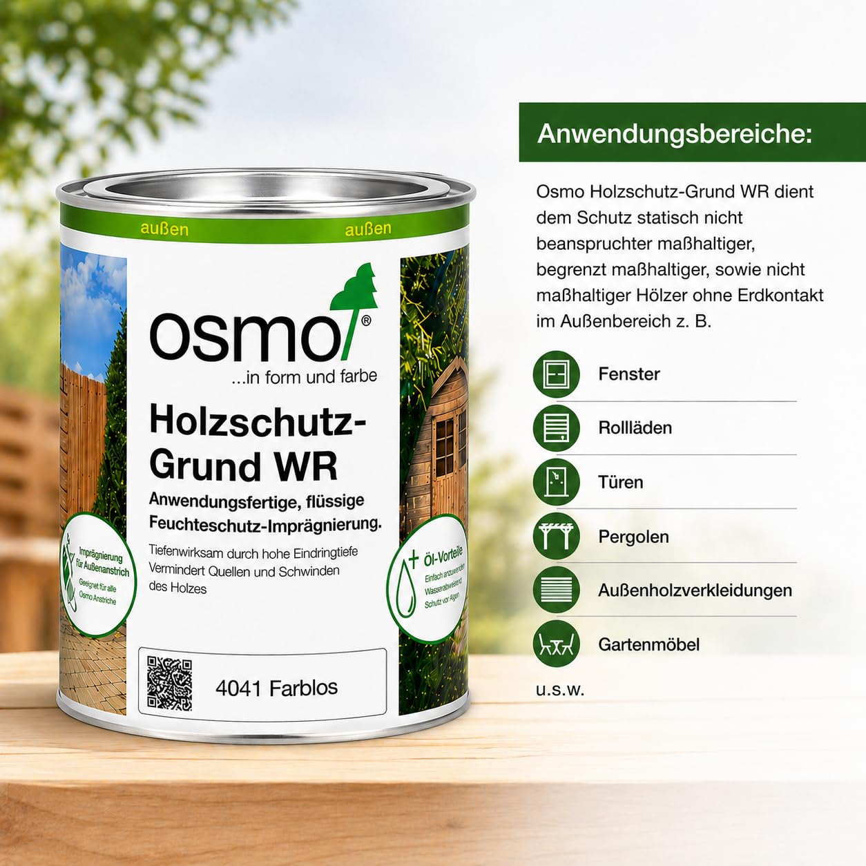 OSMO. Holzschutz-Grund WR 4041 Farblos 0,75L – Holz Imprägnierung für Außenholz, schützt vor Feuchtigkeit, geruchsarm, inkl. PFAHLER Flächenstreicher