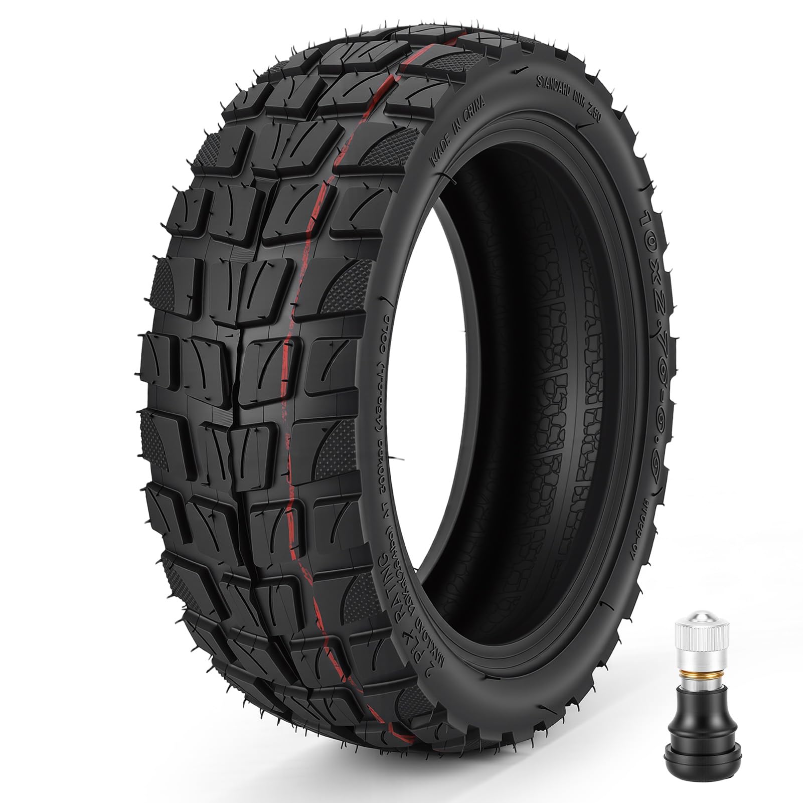 Pneumatico da vuoto 10x2.75-6.5 con valvola, 10 pollici pneumatico fuoristrada tubeless in gomma antiscivolo per scooter elettrico, adatto per strade innevate, sabbiose e ghiaiose