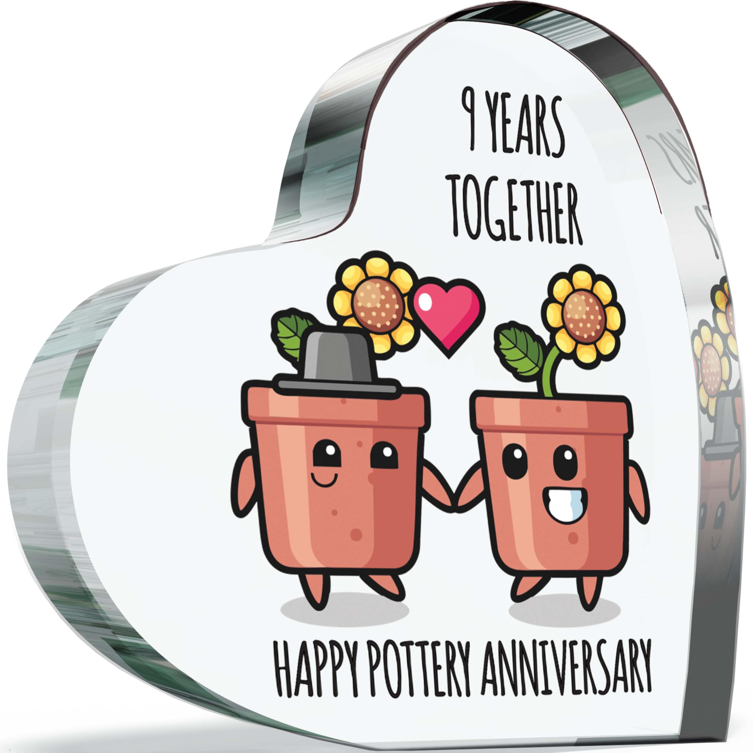 Giftzie Women's 09 9Th Anniversary Plaque Gifts For Wife Husband - Happy Pottery Anniversary - I Love You Romantic Acrylic Heart Gift For Men, 100Mm X 100Mm Present For Couples Ninth Wedding Anniversaries