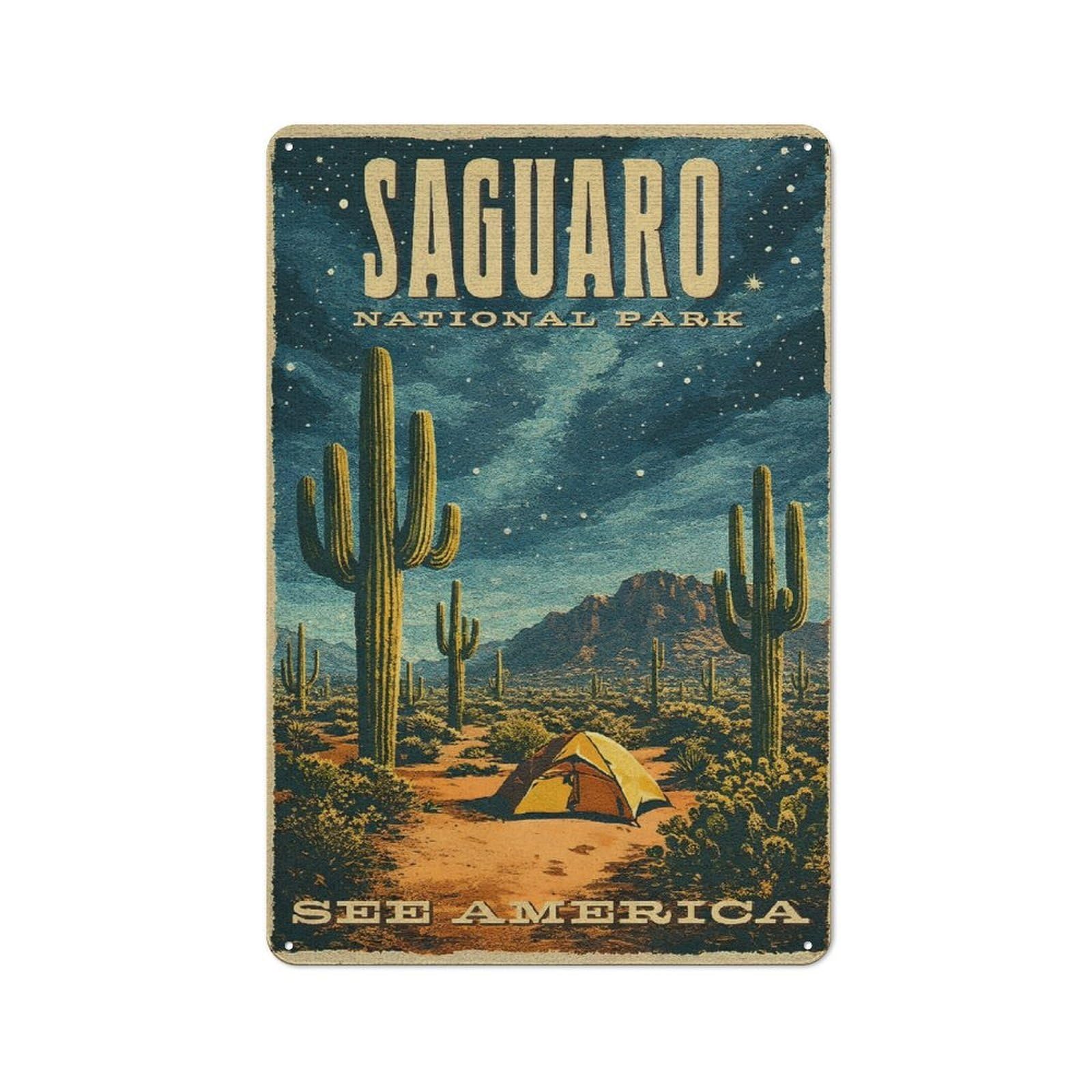 Junmoney Style-4 Saguaro National Park Vintage Outdoor Room Metal Wall Decor 30X20cm, Rustic Tin Sign For Shed, Garden Room, Porch Or Garage