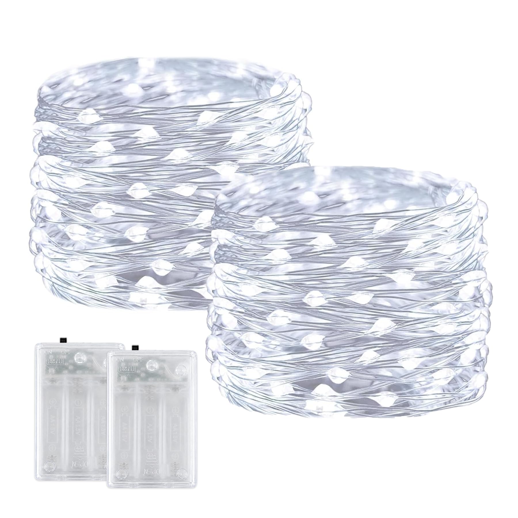 Pesalot 2 PCS 60LED Fairy Lights, 6M/19Ft Battery String Lights Cool White