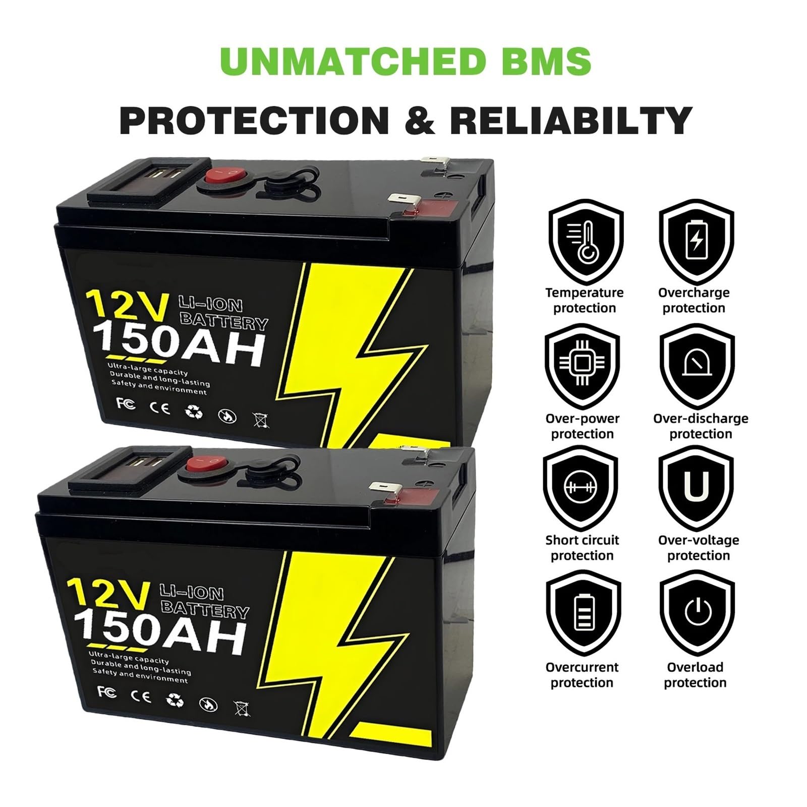 Batteria A Ciclo Profondo 12V 150Ah LiFePO4 Batteria Energia 100A | For camper, furgoni, motori da pesca alla traina, campeggi(120Ah Battery x1)