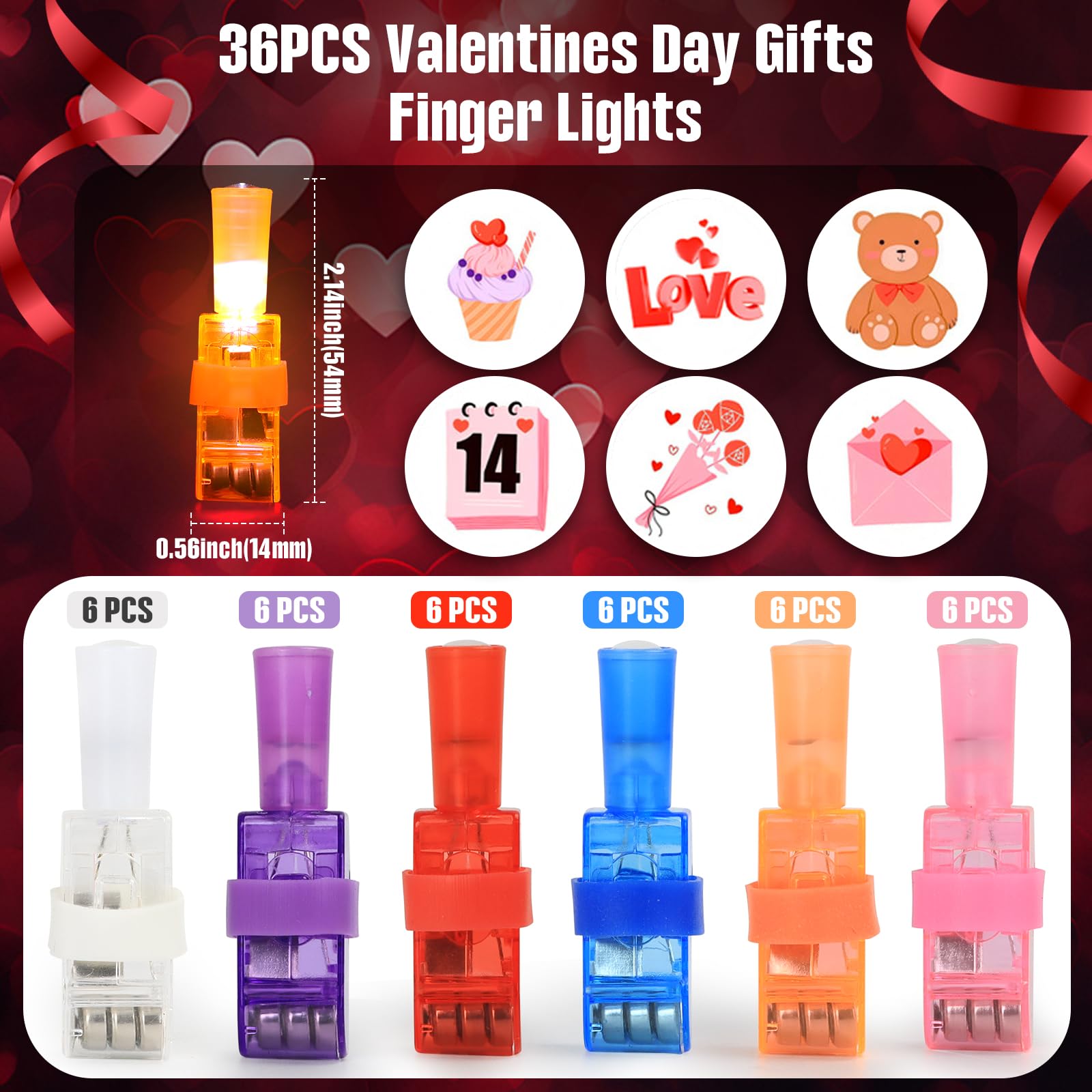36PCS Valentines Day Finger Lights LED Light Up Finger Lights Finger Projection Light Finger Torch Light up Party Favors Finger Lights Flashlights Gifts for Teens Adults Party Goodie Bags Fillers - Image 2