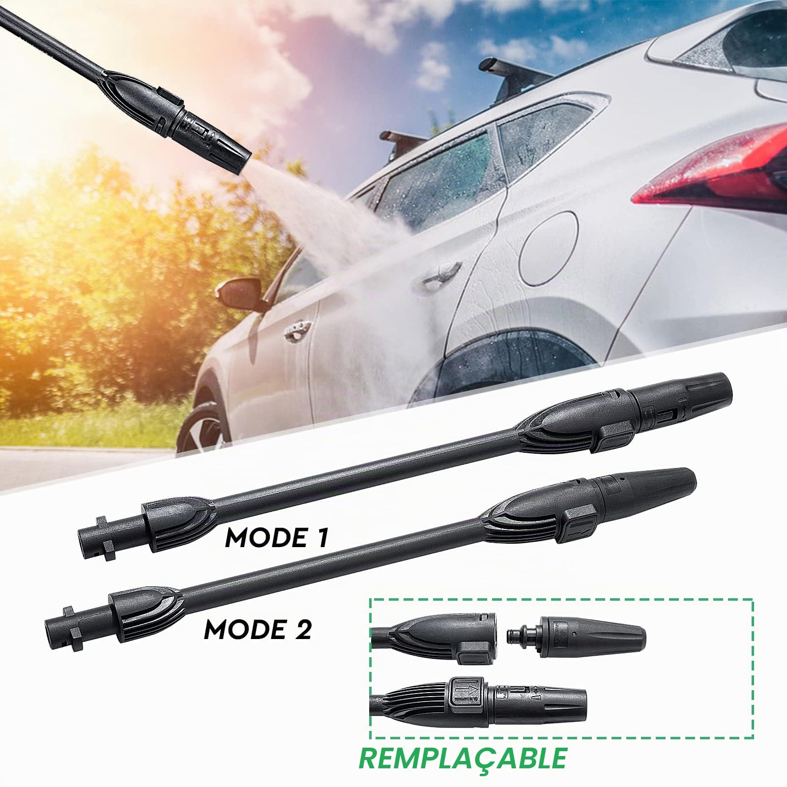 YUET Lance de nettoyage haute pression pour Karcher Series – Pistolet pulvérisateur double fonction avec buse réglable, extension rotative et buses de rechange pour K2, K3, K4, K5, K6, K7