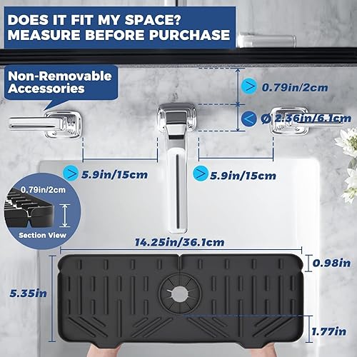 Miniatura 2 de Grifo de fregadero de cocina de 18 pulgadas, protector contra salpicaduras, tamaño grande, grifo de fregadero de silicona, tapete de secado, mango