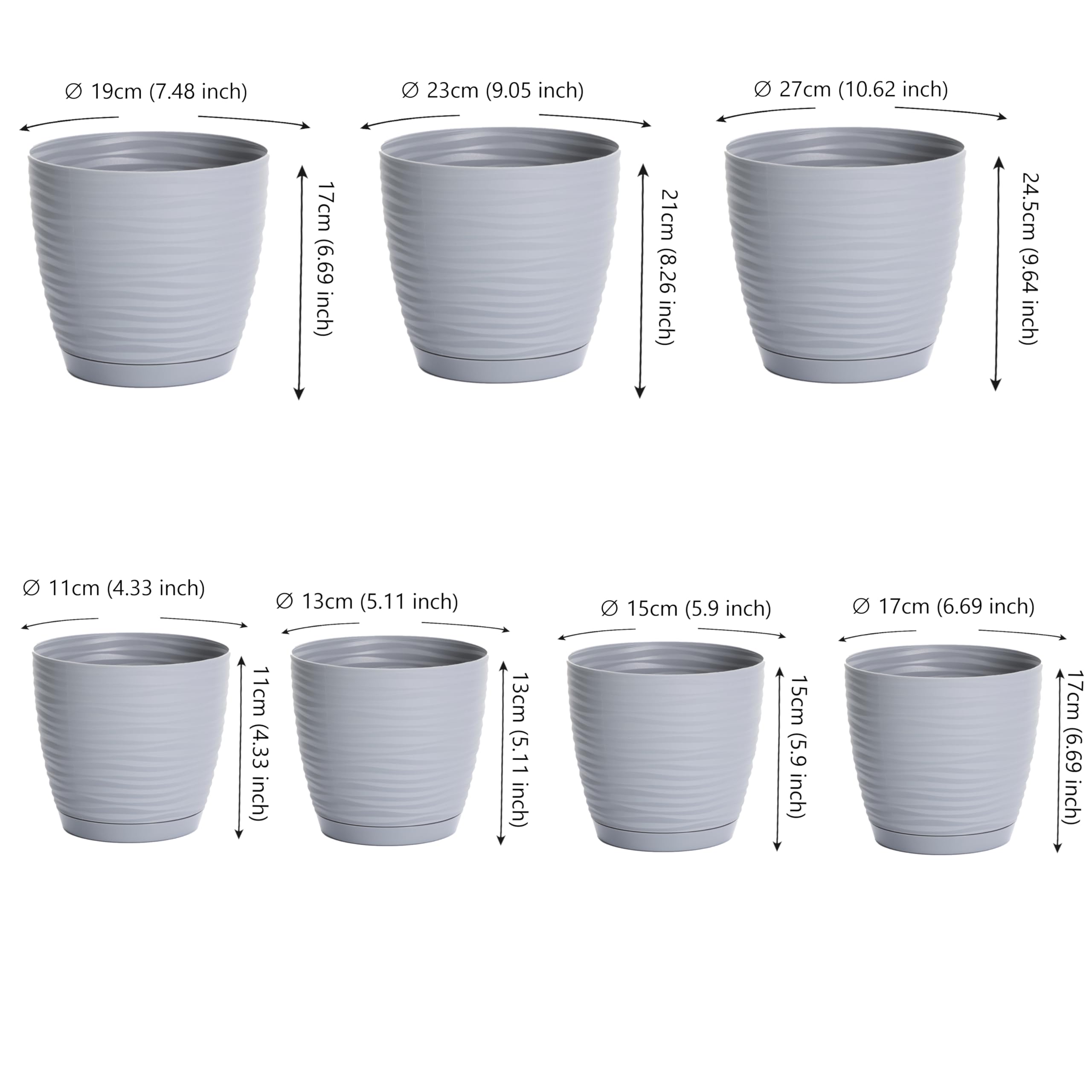 Home Garden Ornaments Plant Pots Indoor, Set of 2 Plastic Flower Pots with Saucer and Drainage Holes - Image 3