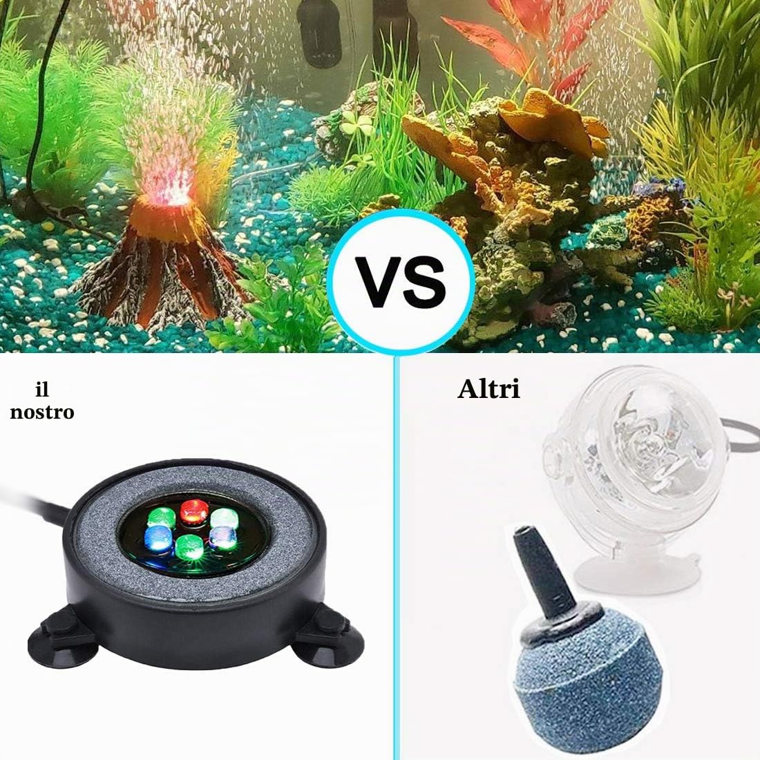 Illuminazione Acquario Bubble Light con Pompa d'Aria, Kit di Decorazione Acquario con luce a LED, Ossigena il pesce, IP68 Impermeabile