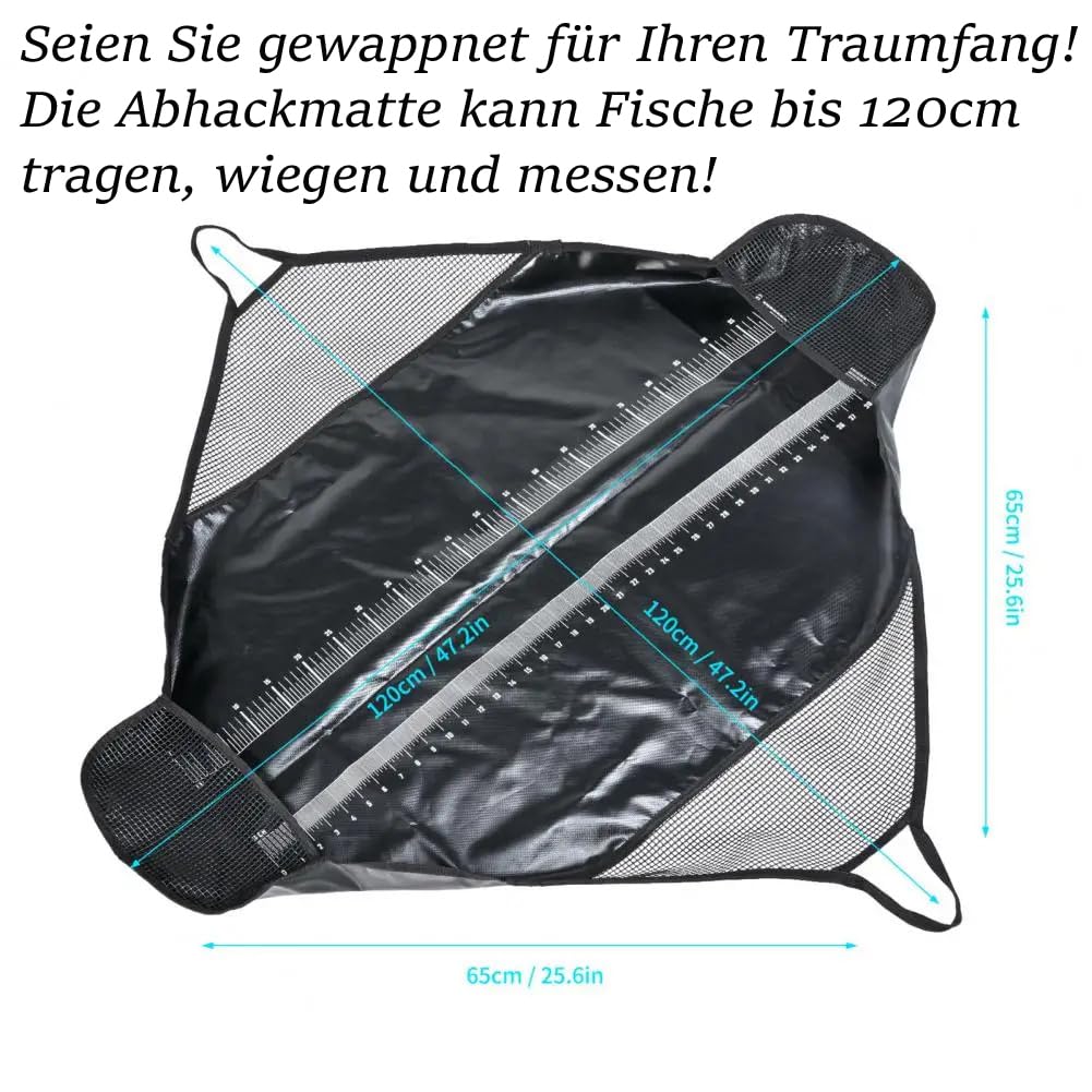 Abhakmatte mit Maßband 120x65cm | Abhakmatte Raubfisch mit Griffen für Transport & Waage | Wiegesack | Abhakmatte Angeln Abhakmatten Abhakmatte für Raubfisch