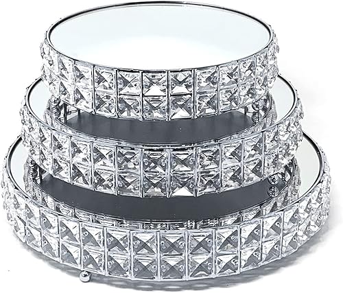 allgala Soporte para pastel de boda, juego de 3 piezas, cristal chapado en oro, queso, postre, magdalena, soporte para pastel con placa de espejo,