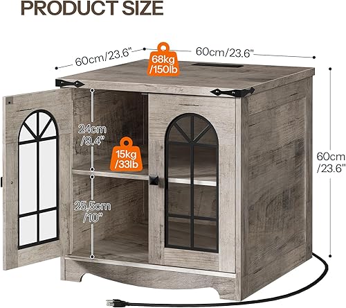 Miniatura 2 de HOOBRO Juego de 2 mesas auxiliares de granja, mesas auxiliares cuadradas grandes con estación de carga y luces LED, mesa auxiliar grande para sala