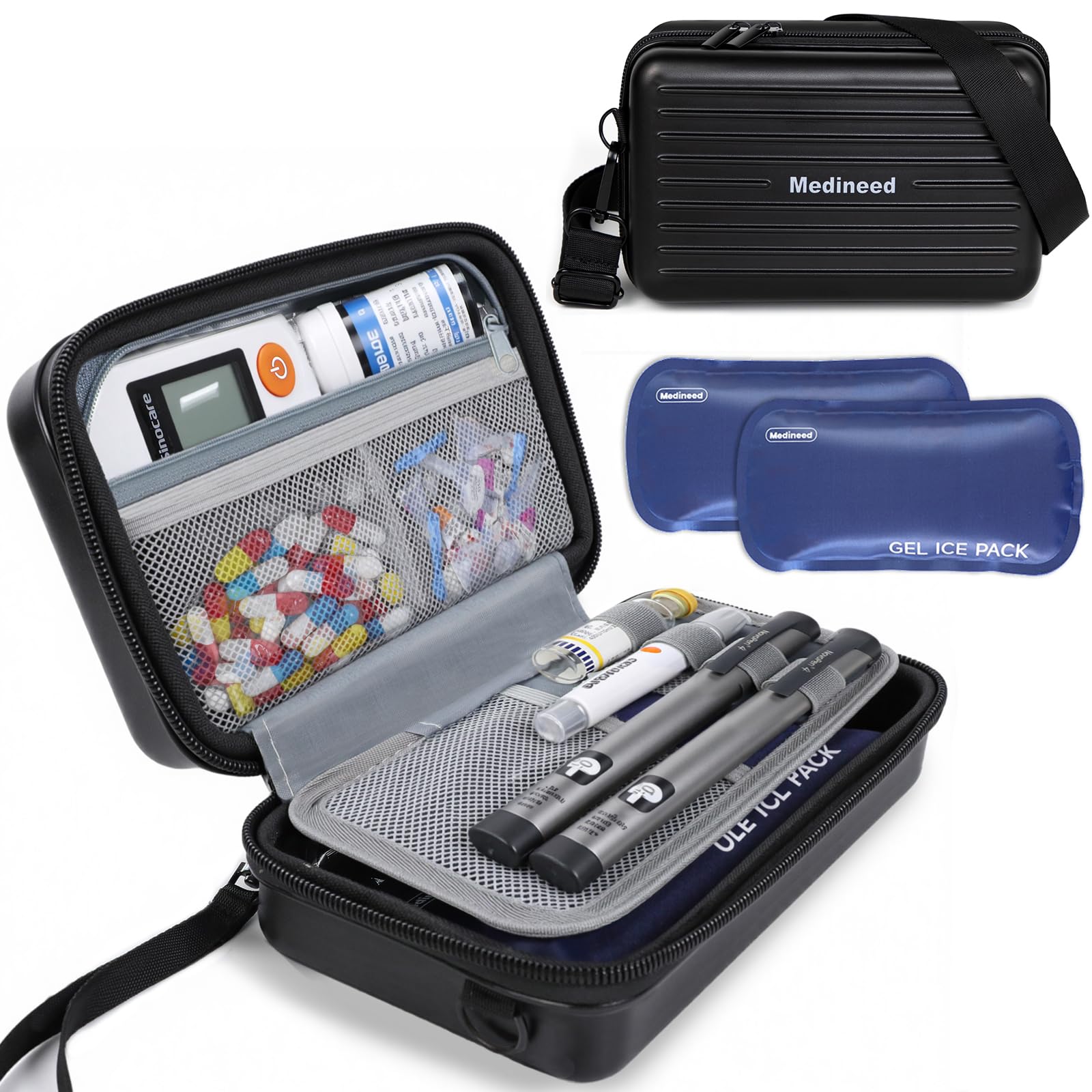 Insulin Cooler Travel Case, 4 Pens Diabetes Case, TSA Approved, Medicine Organizer with 2 Ice Pack (BlackB)