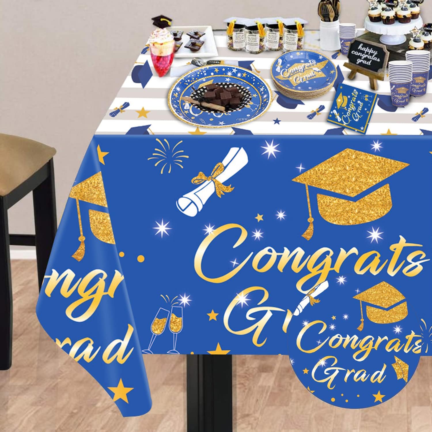 201PCS Graduation Party Decorations Supplies - with Graduation Plates and Napkins 2023, Grad Banner, Tablecloth, Balloon, Tableware Set for Graduation Party, Blue Graduation Decorations, Serves 24