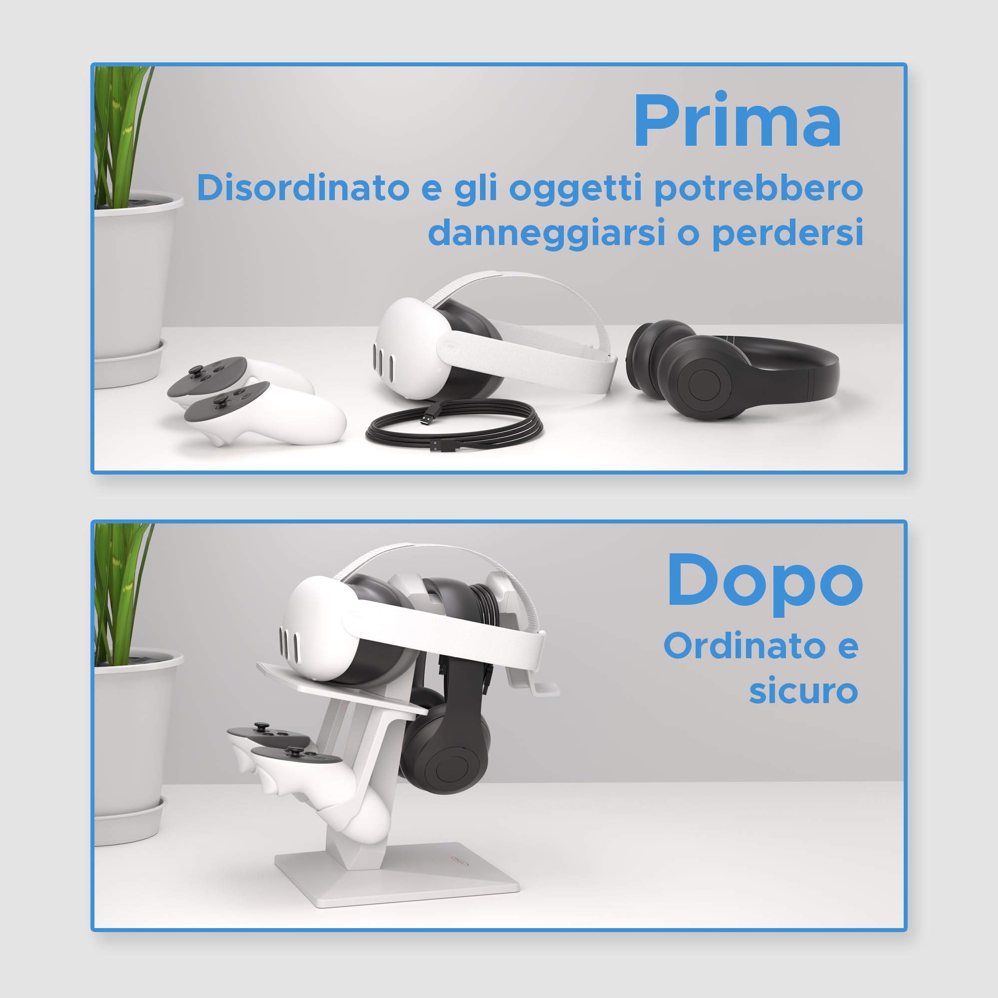 Digicharge Supporto per cuffie VR per Meta Quest 3S / Quest 3 / Oculus Quest 2 VR Mount Display Storage per cuffie e controller touch