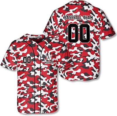 Custom Baseball Jersey Shirts with Camouflage, 3D Printed Camo Personalized Baseball Jerseys Unisex, Size XS-5XL