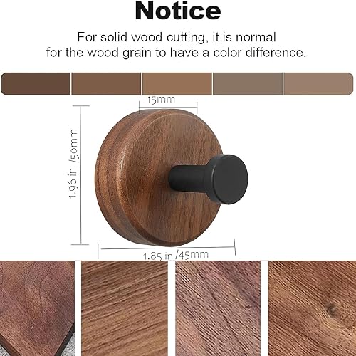 Miniatura 5 de Ganchos adhesivos de madera para pared, paquete de 3 ganchos decorativos de madera de nogal natural para colgar sombreros, toallas, batas, llaves,