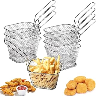 Cestino Per Friggere, Mini Cestini Per Frittura Quadrati, Filtro Per Presentazione Di Alimenti In Acciaio Inossidabile, Friggitrice In Metallo Adatta Per Ali Di Pollo, Patate, Patatine Fritte 8 Pezzi