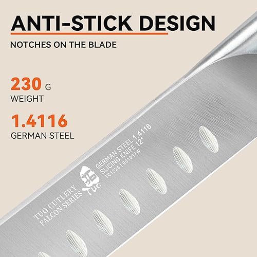 Miniatura 5 de TUO Cuchillo de trinchar, cuchillo de pechuga de 12 pulgadas para cortar carne ahumada, rebanar a través del asado, acero alemán de alto carbono,