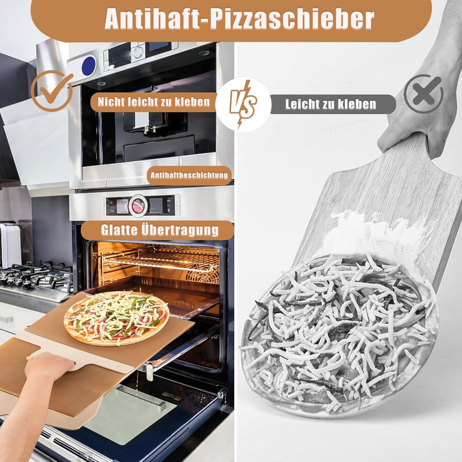 DAJAVE Pizzaschieber 2 Stück - Sliding Pizza Peel Mit Antihaft-Backtuch