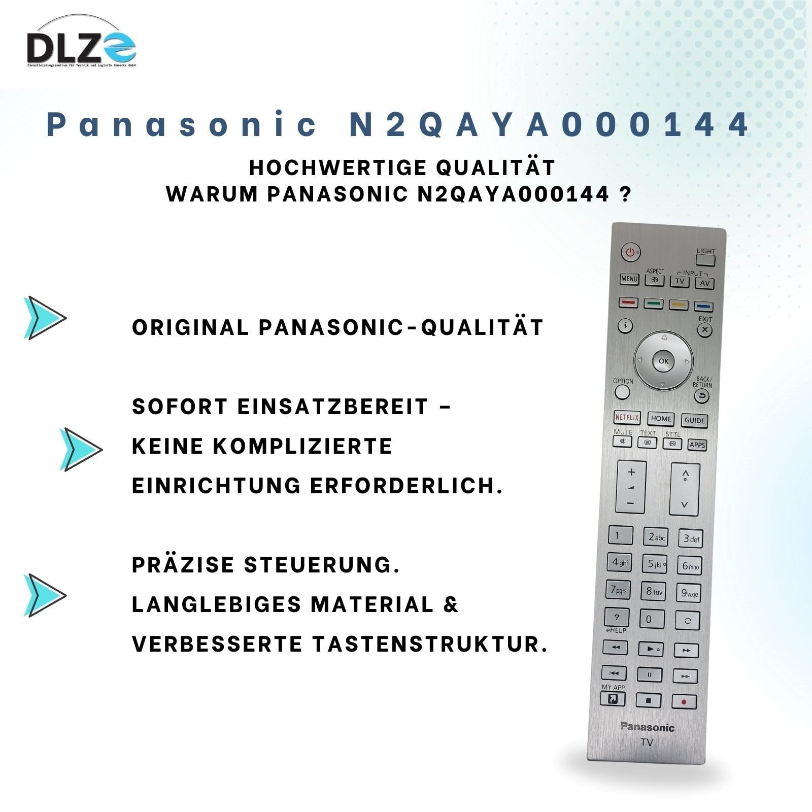 Panasonic N2QAYA000144 – Original-Fernbedienung für Panasonic Smart TVs – Modell, sofort einsatzbereit, kein Setup nötig