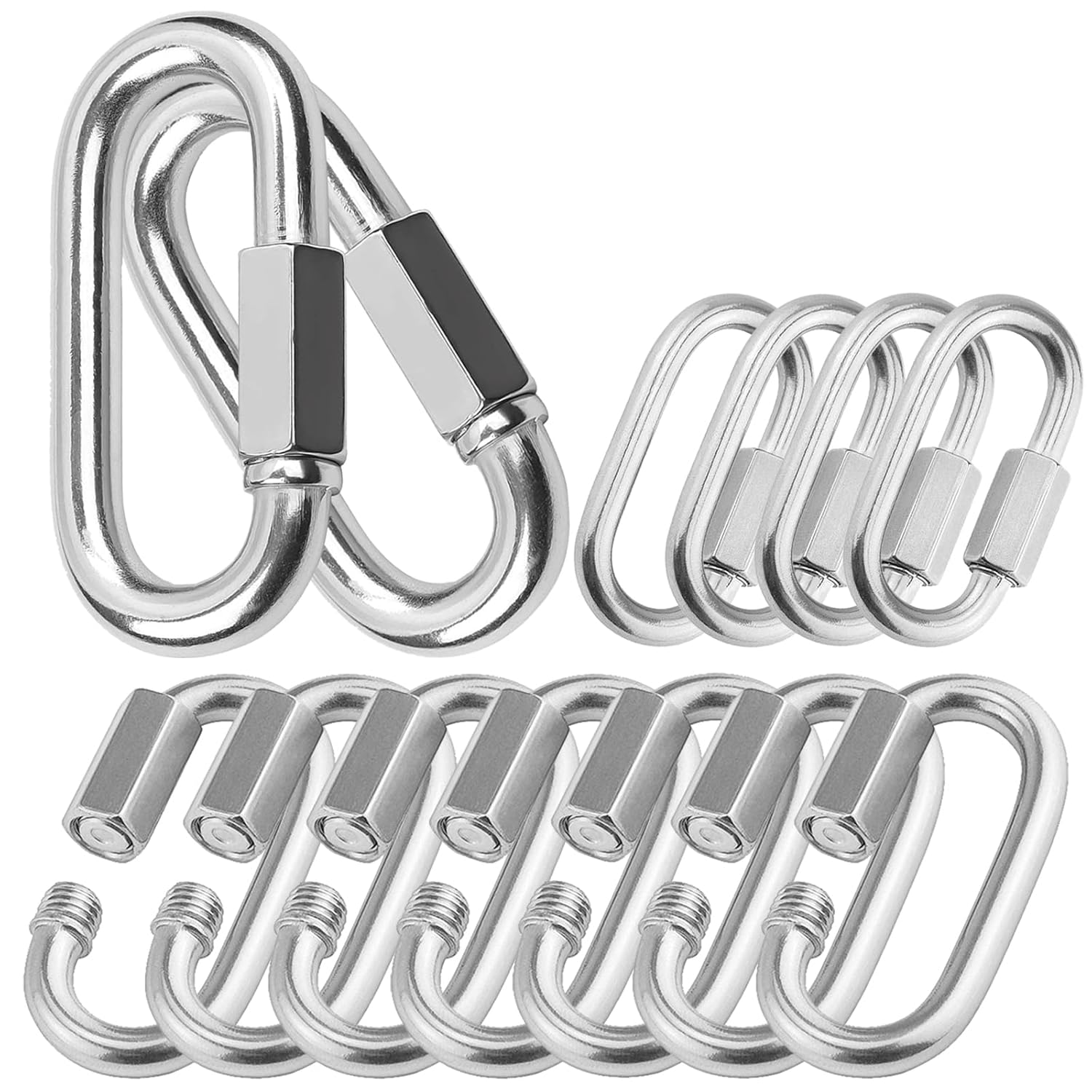 15Pcs Quick Links, 3/8” Chain Links Connector, 2000lbs Capacity Heavy Duty Carabiner Clips, Galvanized Thread Quick Link Hardware for Safety Chain Swing Gym Hammock, Screw Lock Oval Locking Carabiner