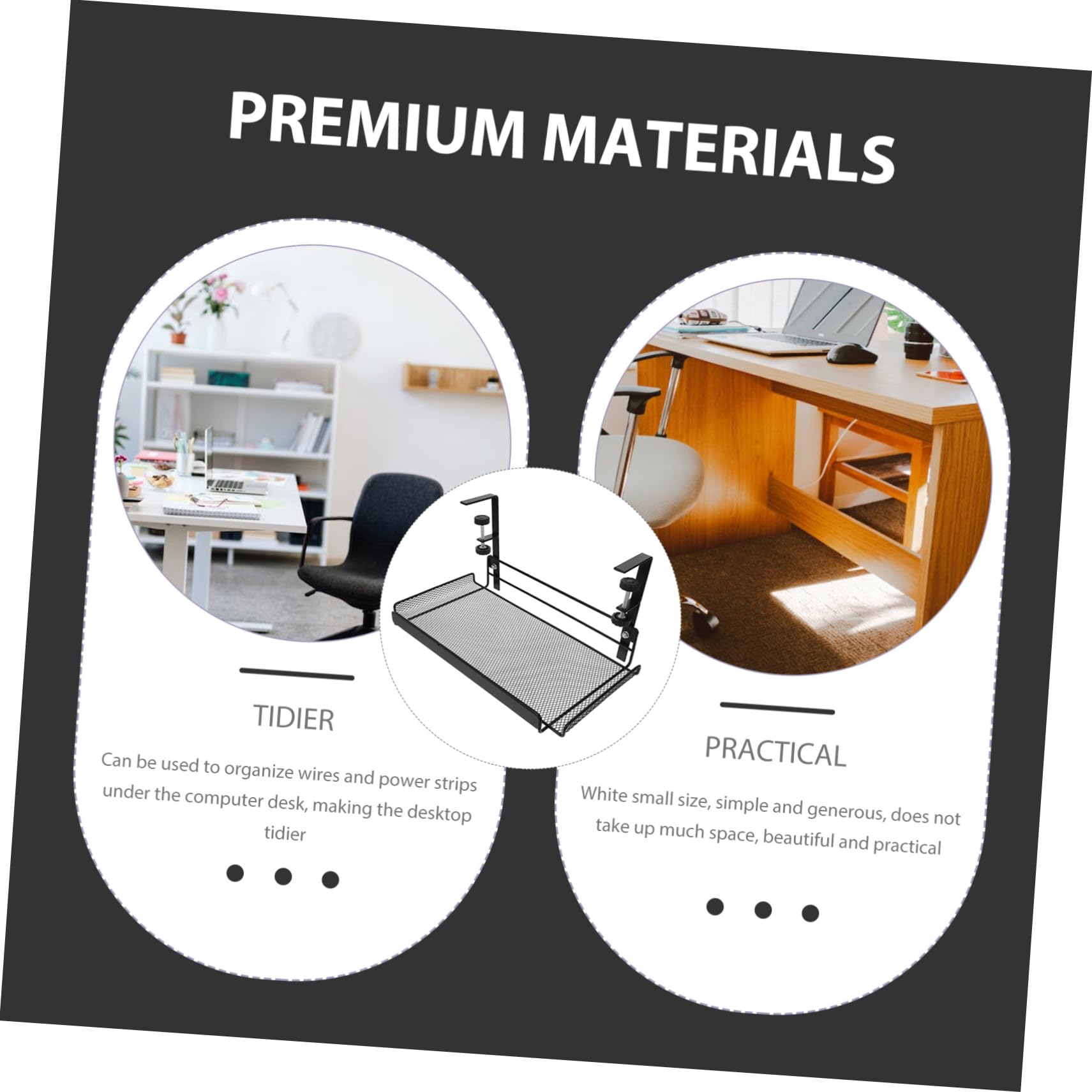 NOLITOY Organizador Metálico Ajustable para Debajo de Escritorio Cesta Colgante Resistente para Almacenamiento de Archivos y Libros para Oficina y Hogar Color Negro Elegante