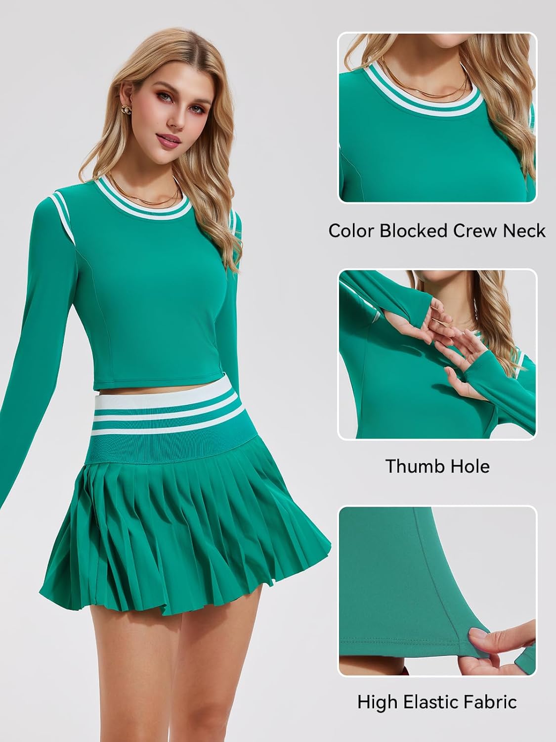 Two Piece Tennis Skirt Set for Women High Waisted Pleated Athletic Golf Skirt Sets Women 2 Piece Outfits with Pockets - Image 5