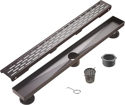 HEATGENE 36 Inches Linear Shower Drain Venetian Bronze - Rectangular Bathroom Shower Floor Drain - Adjustable Leveling Feet - Removable Decorative Cover - cUPC Certified