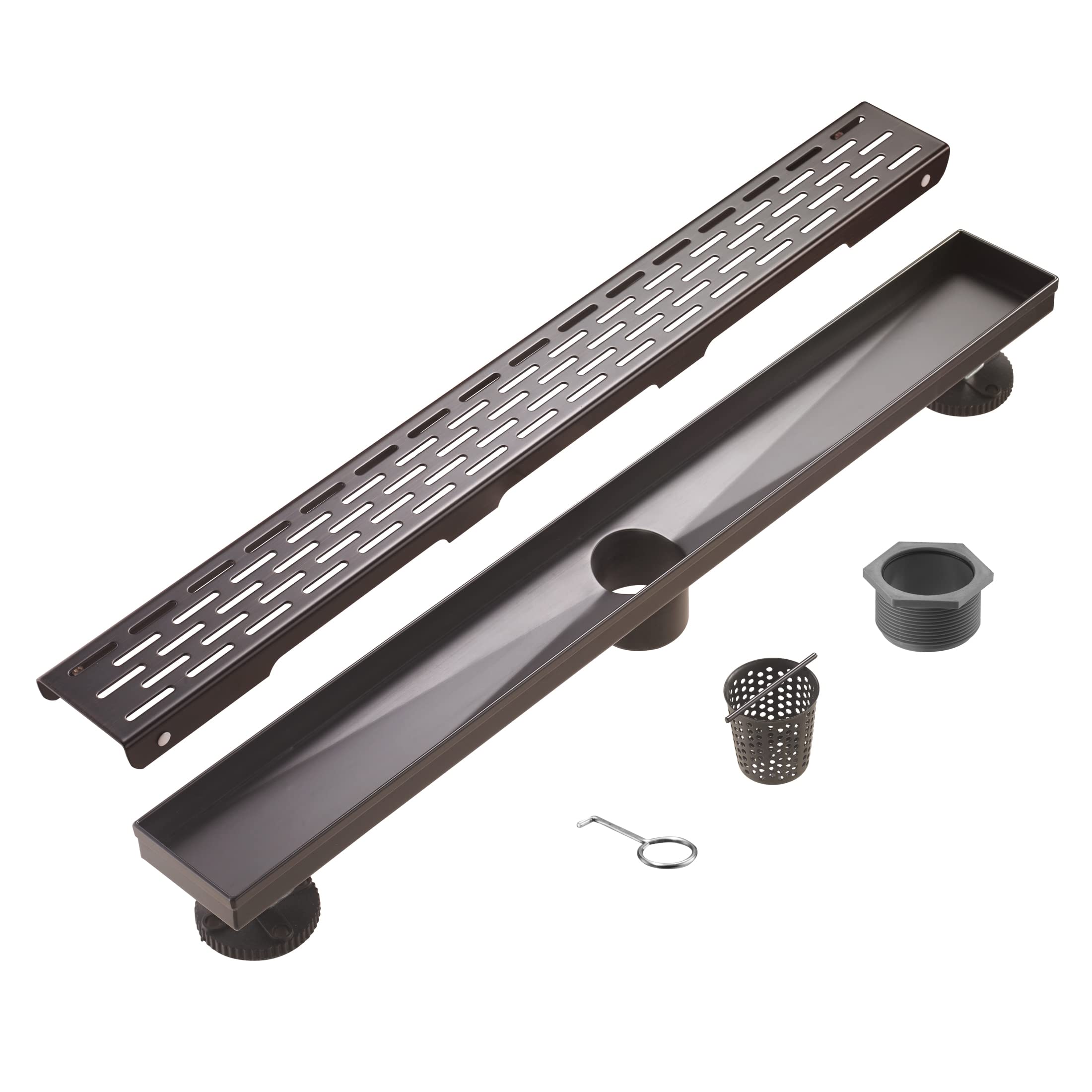 HEATGENE 36 Inches Linear Shower Drain Venetian Bronze - Rectangular Bathroom Shower Floor Drain - Adjustable Leveling Feet - Removable Decorative Cover - cUPC Certified