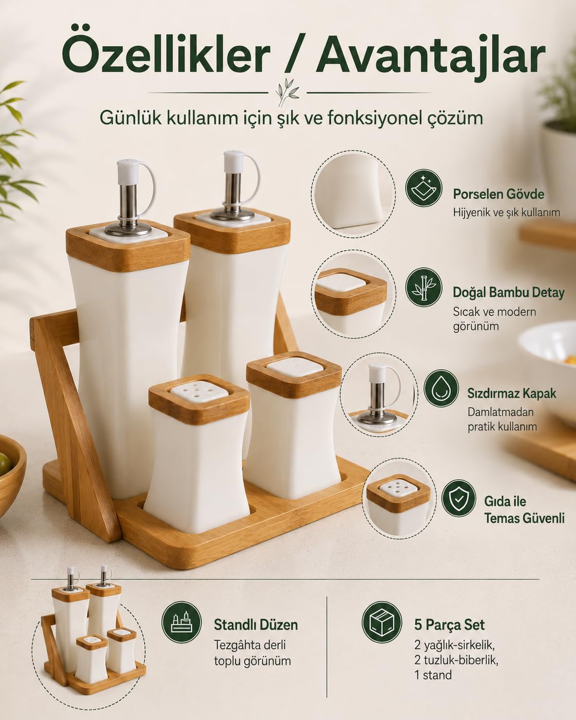 Bambum Shaggy - Bambu Standlı Yağlık Sirkelik Tuzluk Ve Biberlik