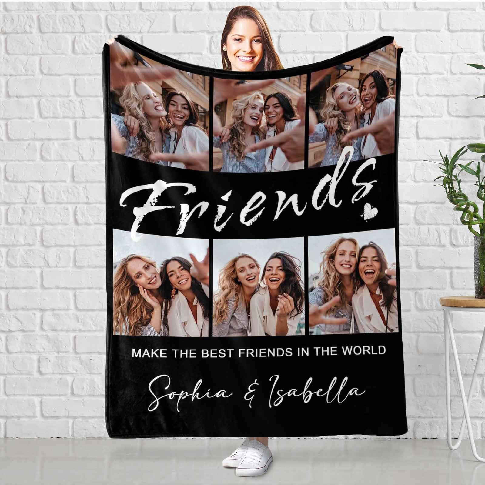 MyPupSocks Custom Friends Photo Blanket for Women, Customize Best Friends in The World Bed Blanket with Pictures Collage, Personalized Best Friend Birthday Gifts for Girls Sister BFF Christmas