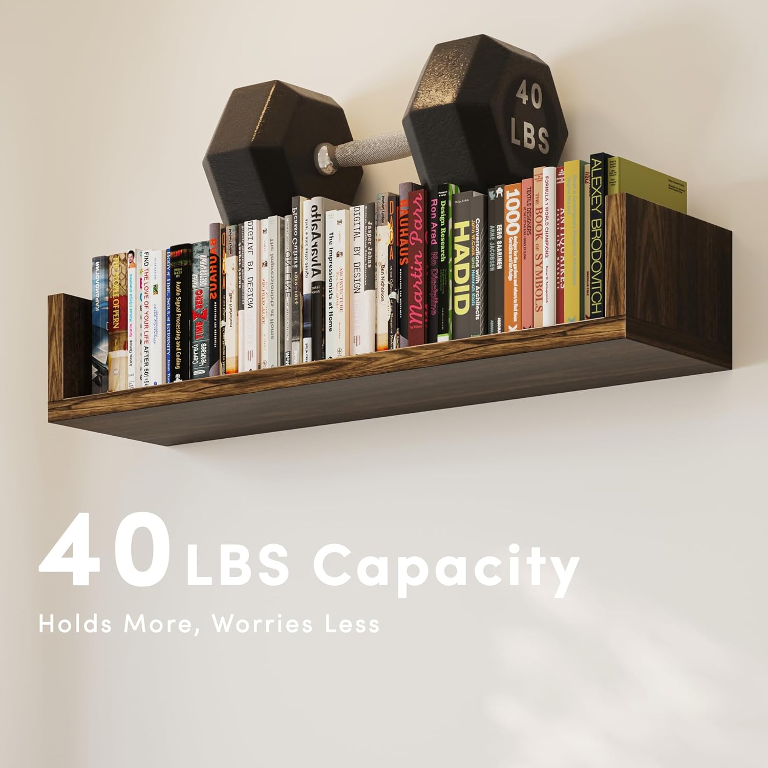 Wall Bookshelf, Set of 4, U Shaped Floating Bookshelf, Hanging Bookshelves for Wall, Wall Mounted Shelves for Living Room Bedroom Office (Brown, 17 Inches, 4)