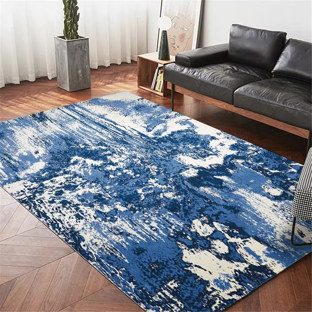 Tapis de couloir long et grand tapis de salon bleu abstrait