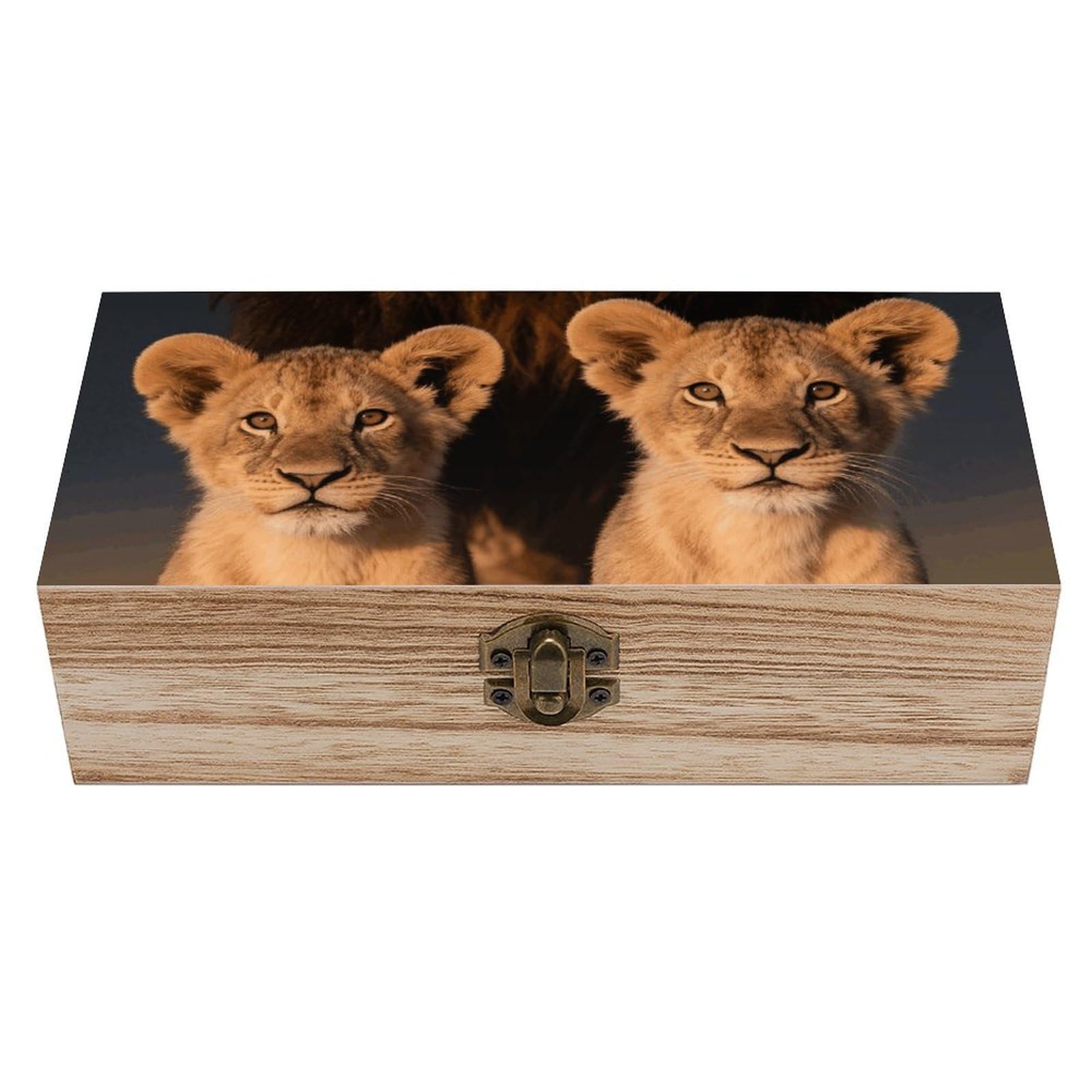 FodPand Decorative Keepsake Box Wooden Storage Boxes with Hinged Lid Handmade Lion Family with Cubs Wood Organizer Memory Treasure Box for Jewelry Craft Card Photo Storage Wedding Bridal Shower Gifts