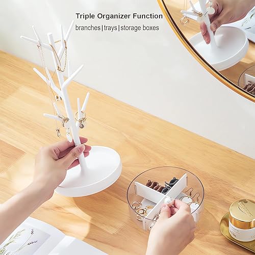 Miniatura 4 de MENGCOOL Soporte de joyería 3 en 1 para collar, pulsera, soporte organizador de joyas para collares, pulseras, anillos, aretes y relojes (blanco)