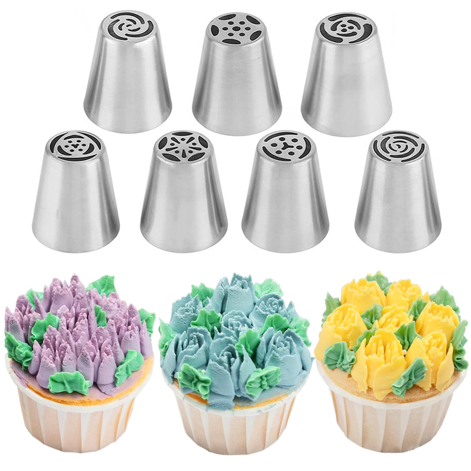 JAYVAR7Pcs Large Russian Piping Tips Set, Stainless Steel, Type7, for Cupcakes, Cake Decorating & Pastry