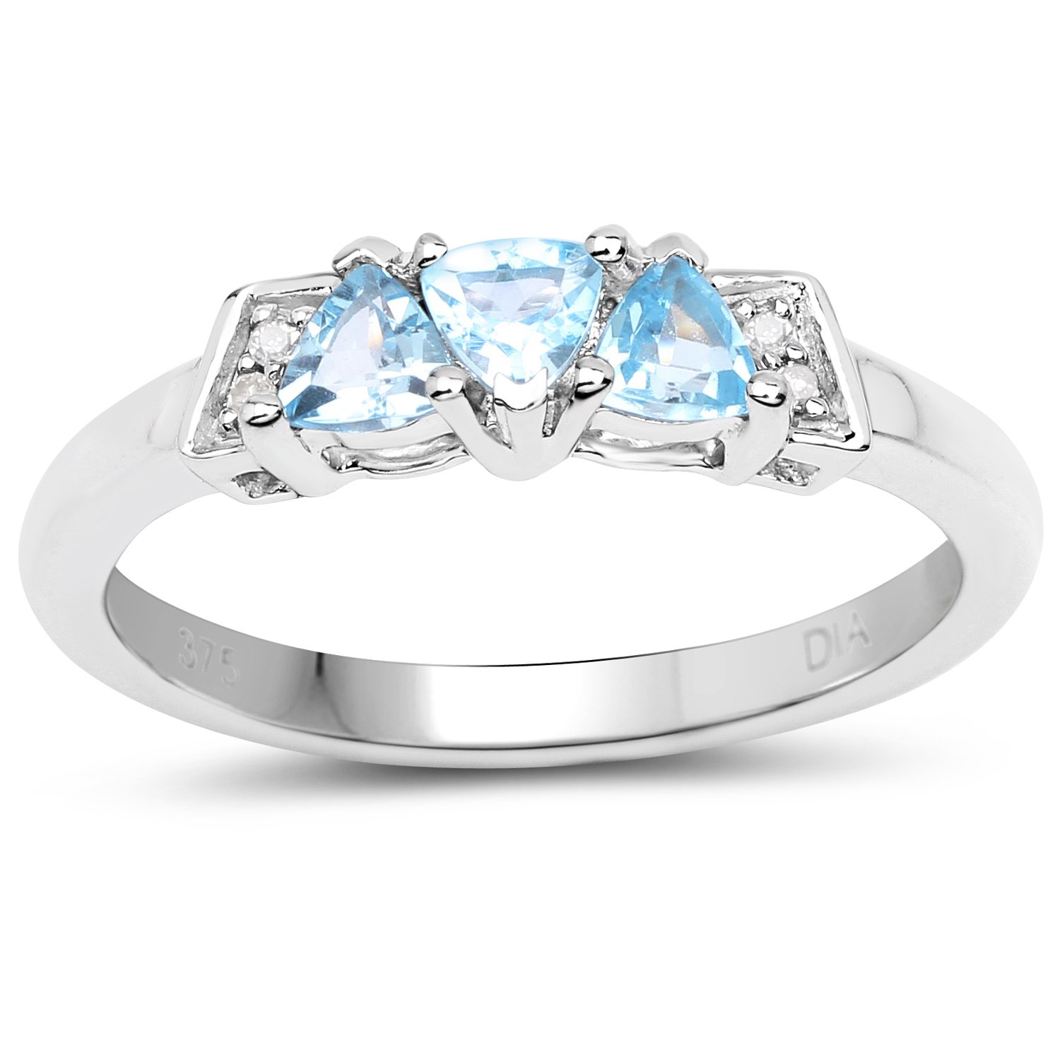 The Blue Topaz Ring Collection: 9ct White Gold Blue Topaz & Diamond Engagement Ring, Ring Size H,I,J,K,L,M,N,O,P,Q,R,S,T …