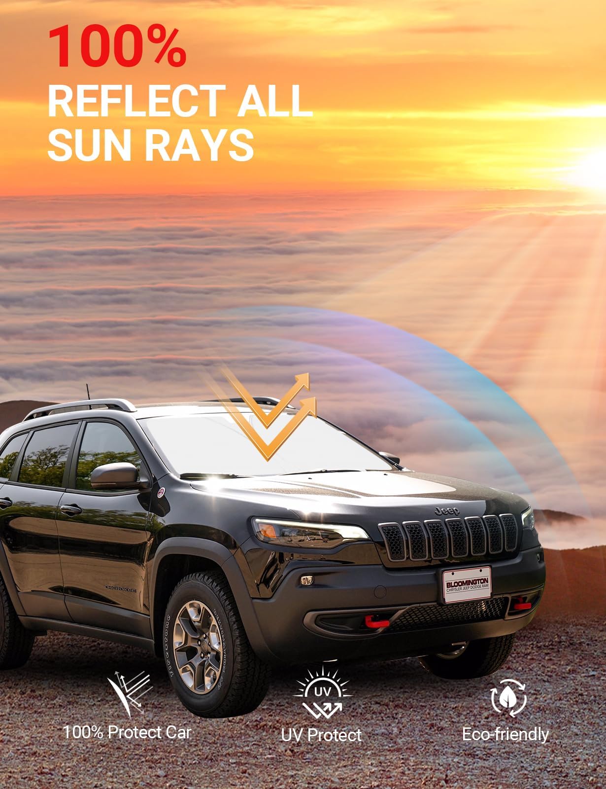 Car Sun Protector Proadsy Jeep Cherokee Sun Shade - Custom Fit Windshield Protector 2014-2024 Models Windshield Sun Protector - Foto 9