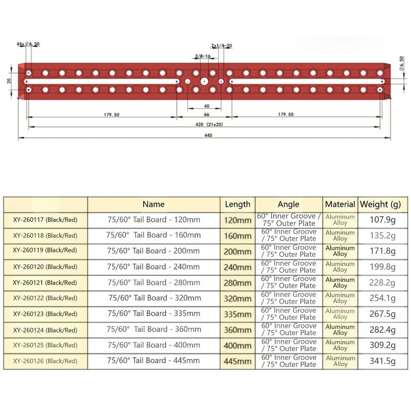 Astronomisches Teleskop Schwalbenschwanzplatte,Vixen Style Guide Zielfernrohrhalterung, 2-in-1 Dual-Slot-Aluminium-Legierung Schiene für Astrofotografie, rot, 120–445 mm verstellbare Länge (120mm)
