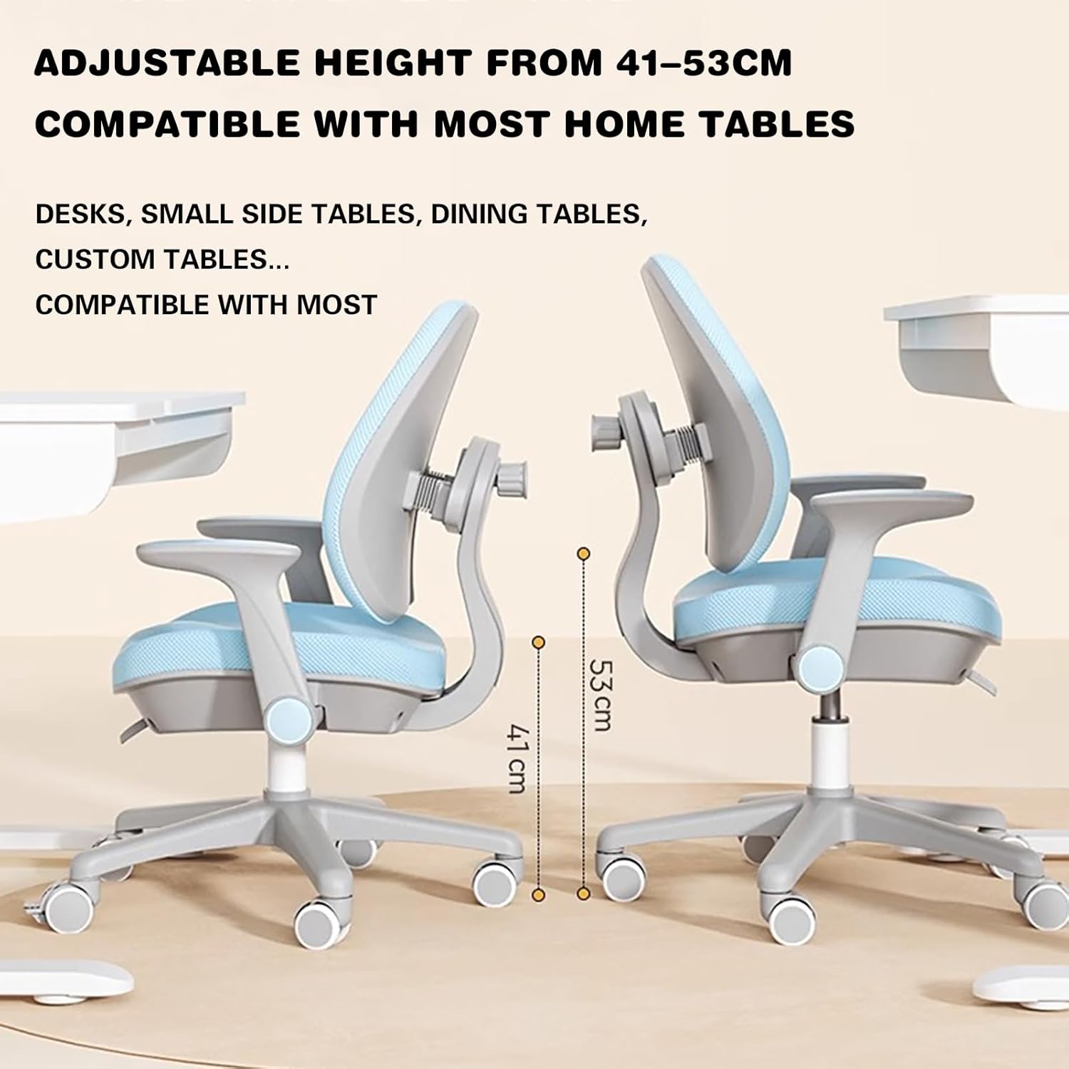 JSLJDM Kids Desk Chair, Adjustable Height & Seat Depth Study Chair with Wheels, Ergonomic Student Study with Adaptive Backrest, for Boys & Girls Blue 43x43x83-101cm