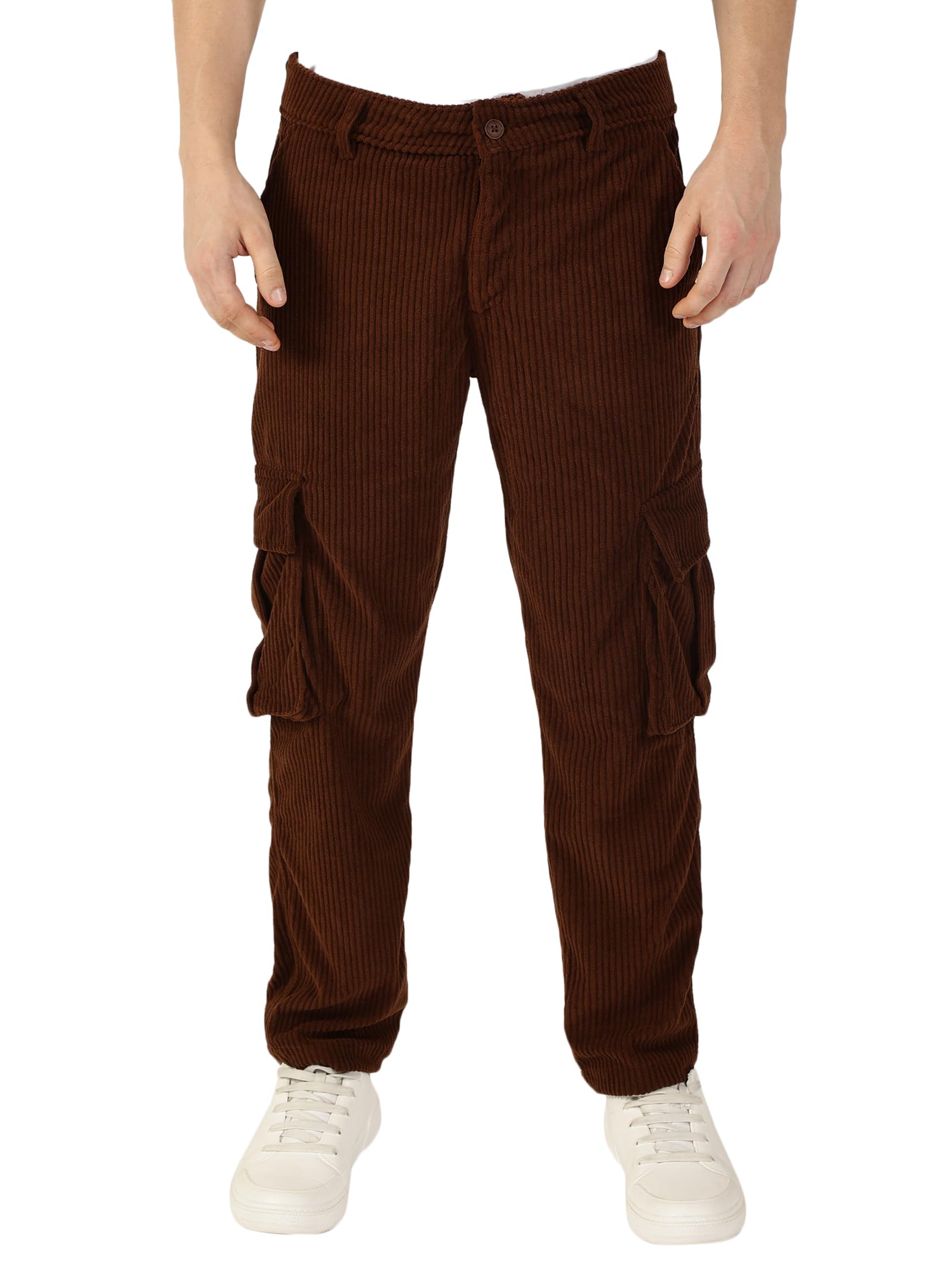 thomas scott Men's | Solid | Light Weight | 6 Pockets | Mid Rise | Regular Fit | Cotton Polyester Blend | Button Waist | Cargo | Trouser | Pants-picture-21