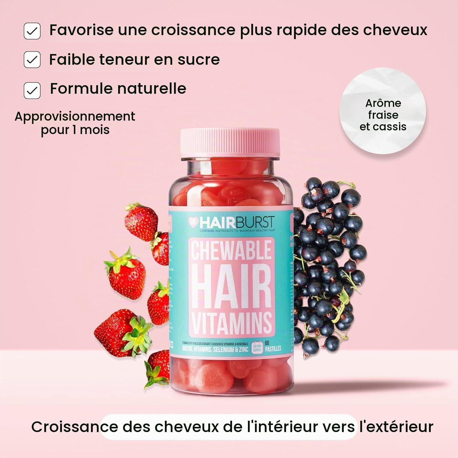 HAIR BURST Gummies Biotine Croissance des Cheveux - 2 Mois | Vitamines cheveux, peau & ongles - biotine haute dose, réduit la casse & favorise des cheveux plus épais